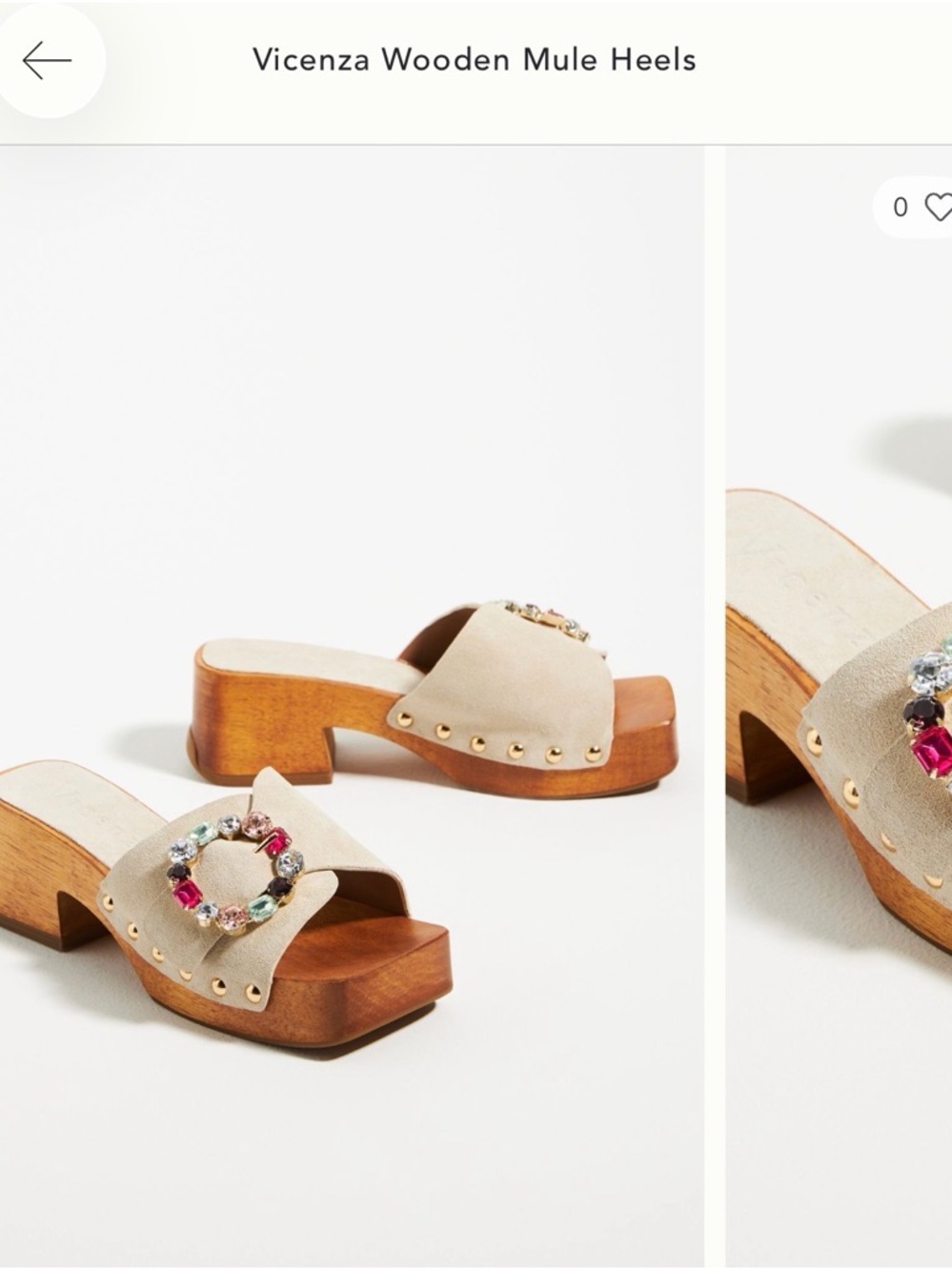 Anthropologie Beige Suede Wooden Block Mules with Jewel Ring